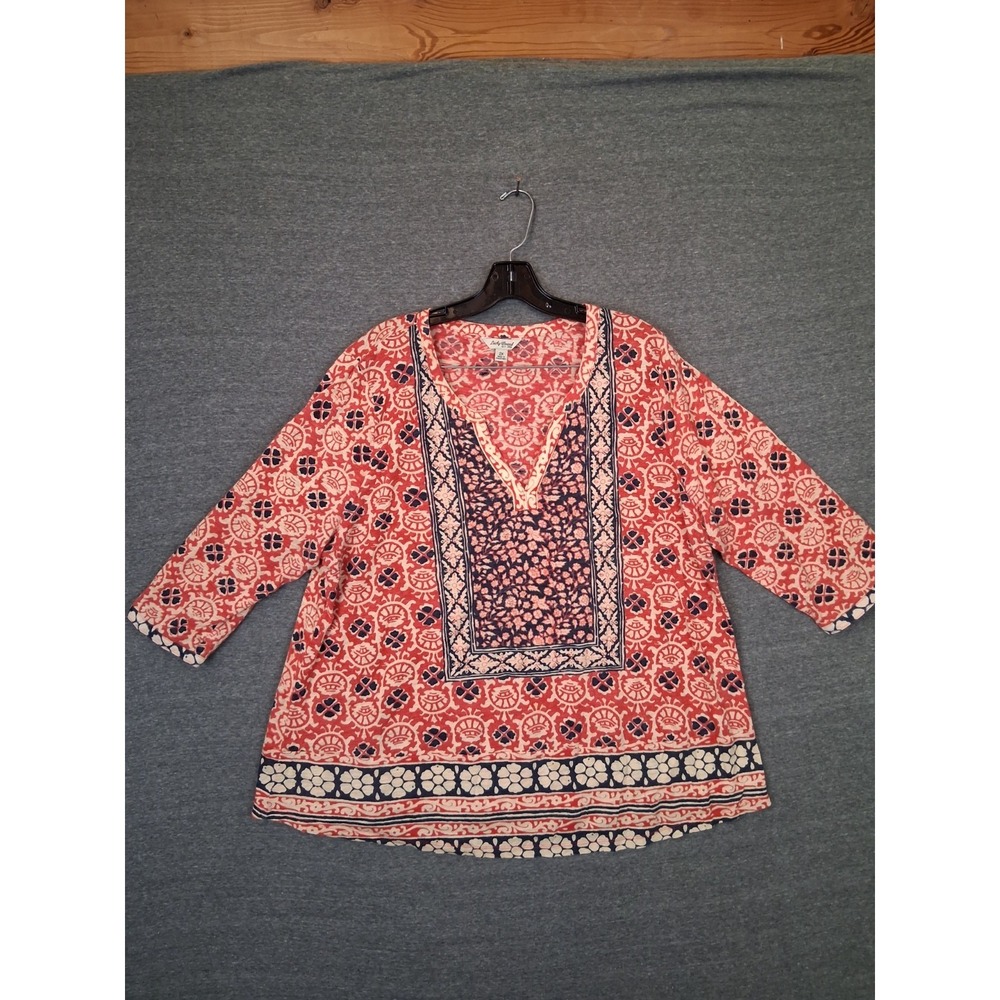 Lucky Brand Womens Shirt 2X Red Blue Persian Cotton Light Weight Half Sleeve